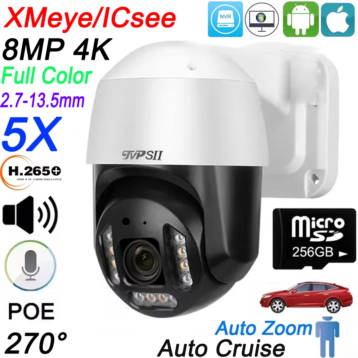 Ip Camera Outdoor 4K - Xmeye ICsee Face Detection Auto Cruise