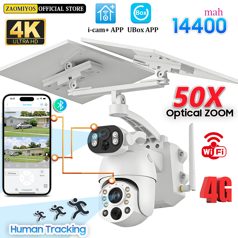 Ip Camera Outdoor 4K - 4K 4G Solar Camera 50X Optical