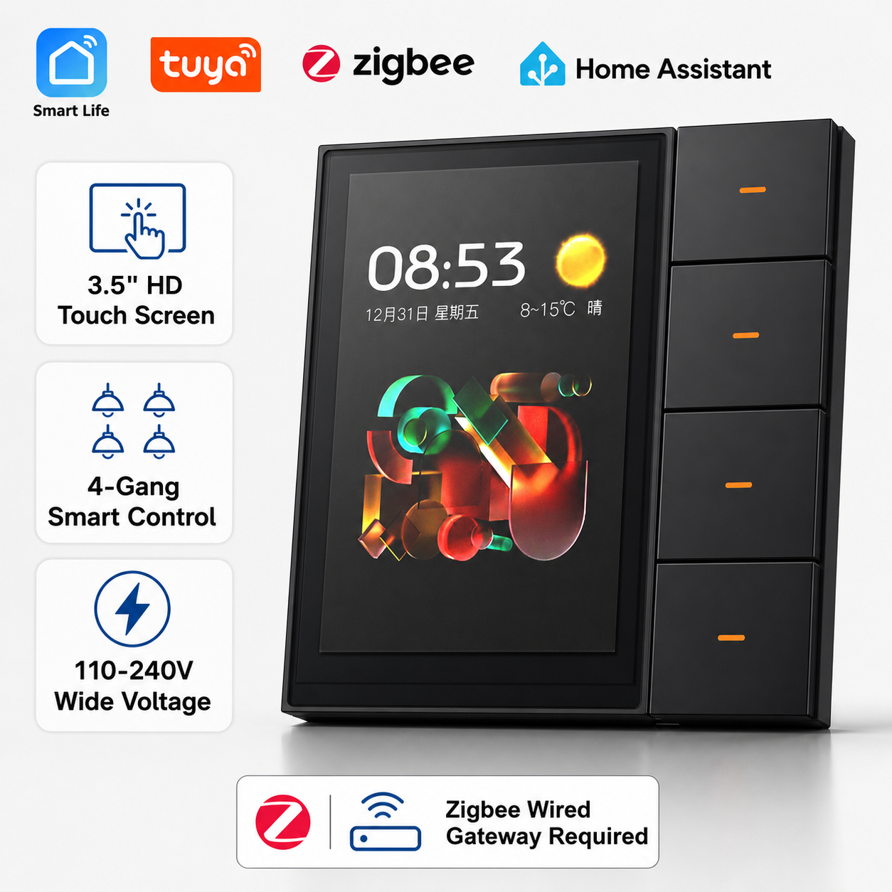 Home Security Technology - F3-pro Tuya Smart Panel ZigBee Wall