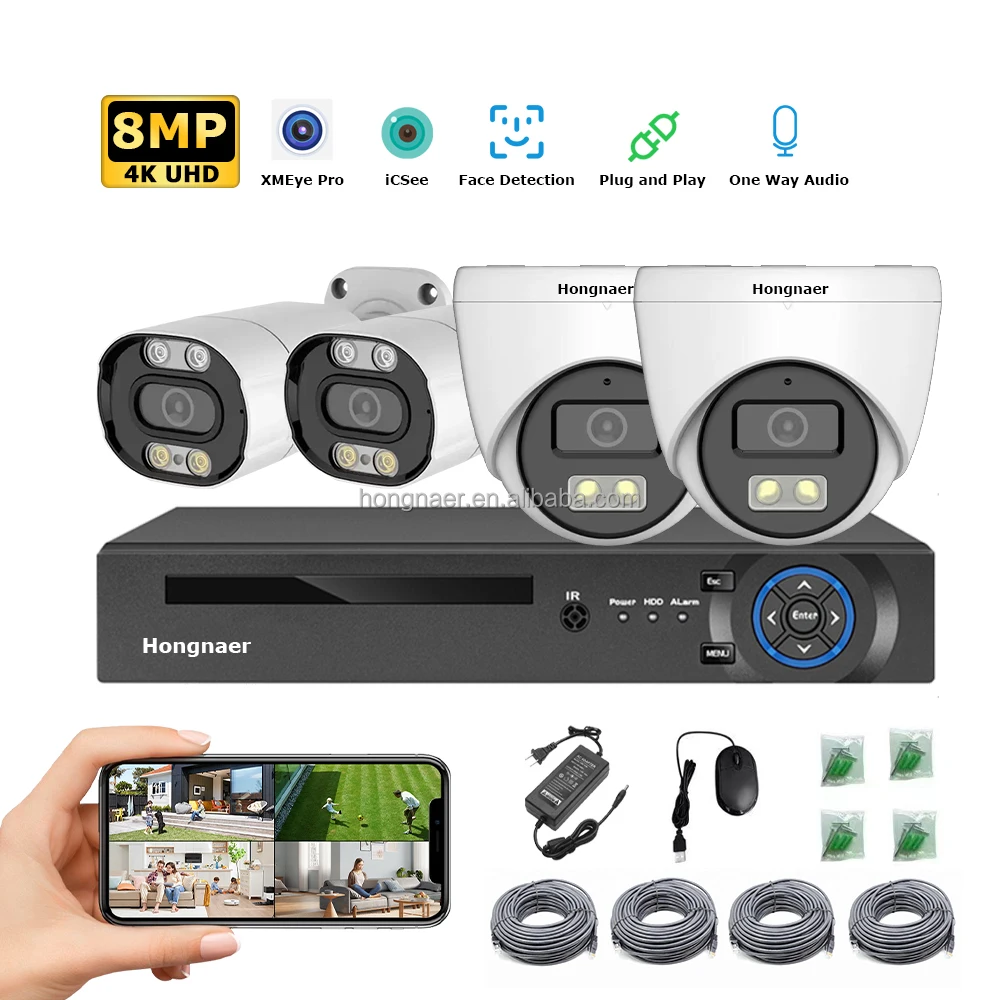 Home Security Kit With Camera - 2026 Hongnaer 4CH Face Detection IP