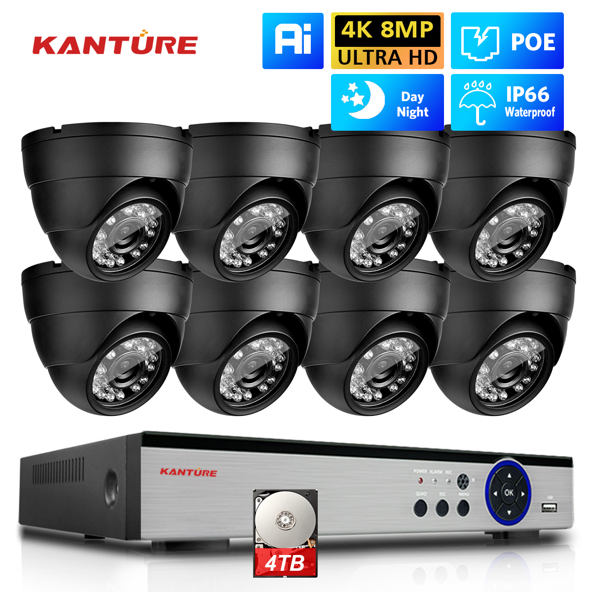 KANTURE 8CH 4K CCTV Camera Sys - Ip Camera Outdoor 4K 评论和价格