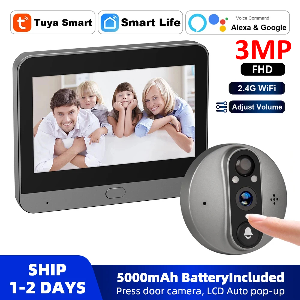3MP WiFi Smart Tuya Peephole 5 - Home Security Premium 评论和价格