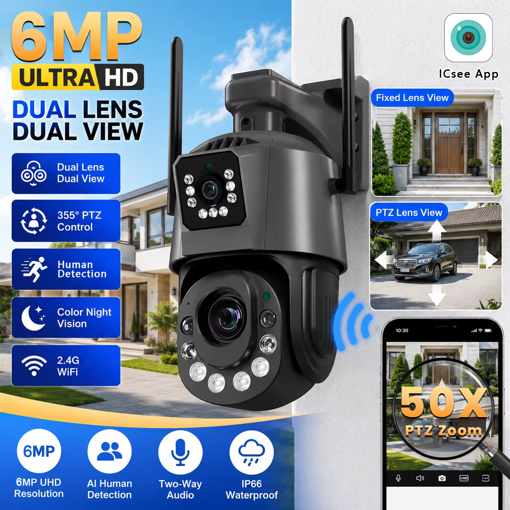 6MP Dual Lens WiFi PTZ Securit - Home Yard Security 评论和价格