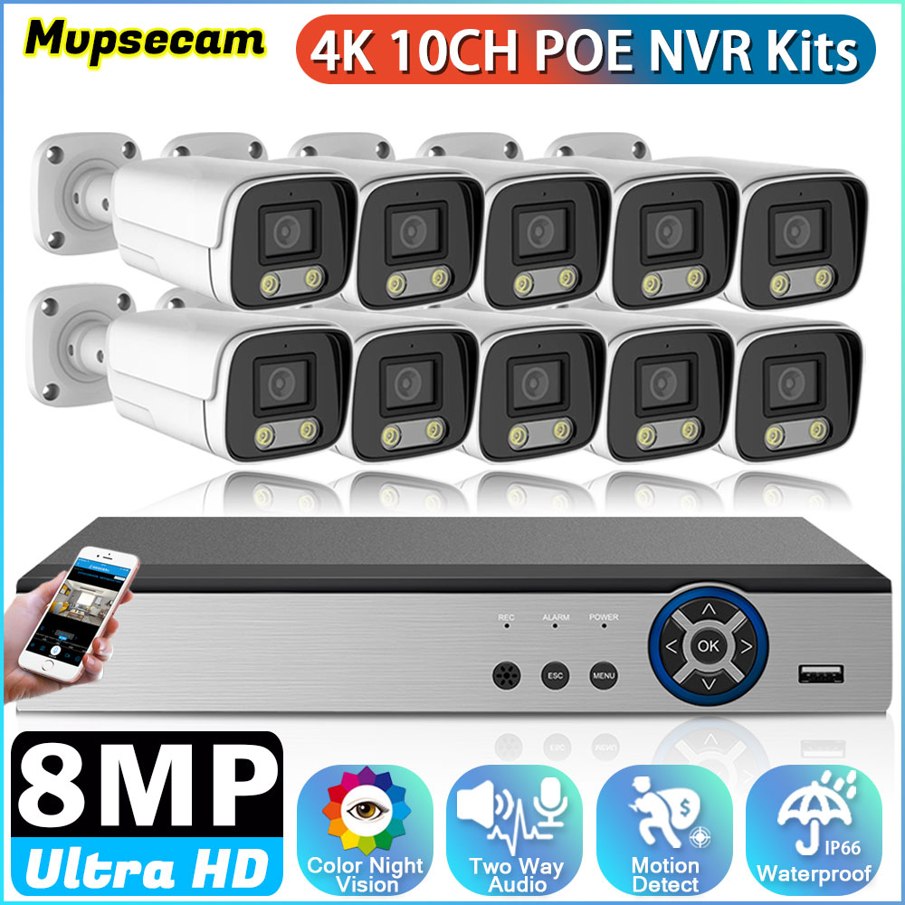 10CH 8MP HD Video Surveillance - Ip Camera Outdoor 4K 评论和价格