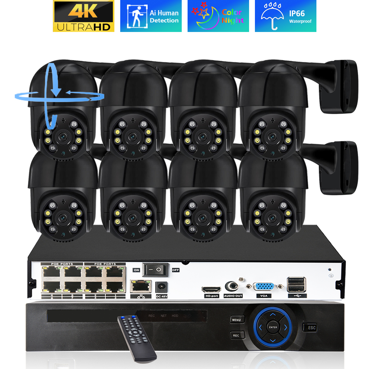 8CH 4K PTZ Security Camera Sys - Ip Camera Outdoor 4K 评论和价格