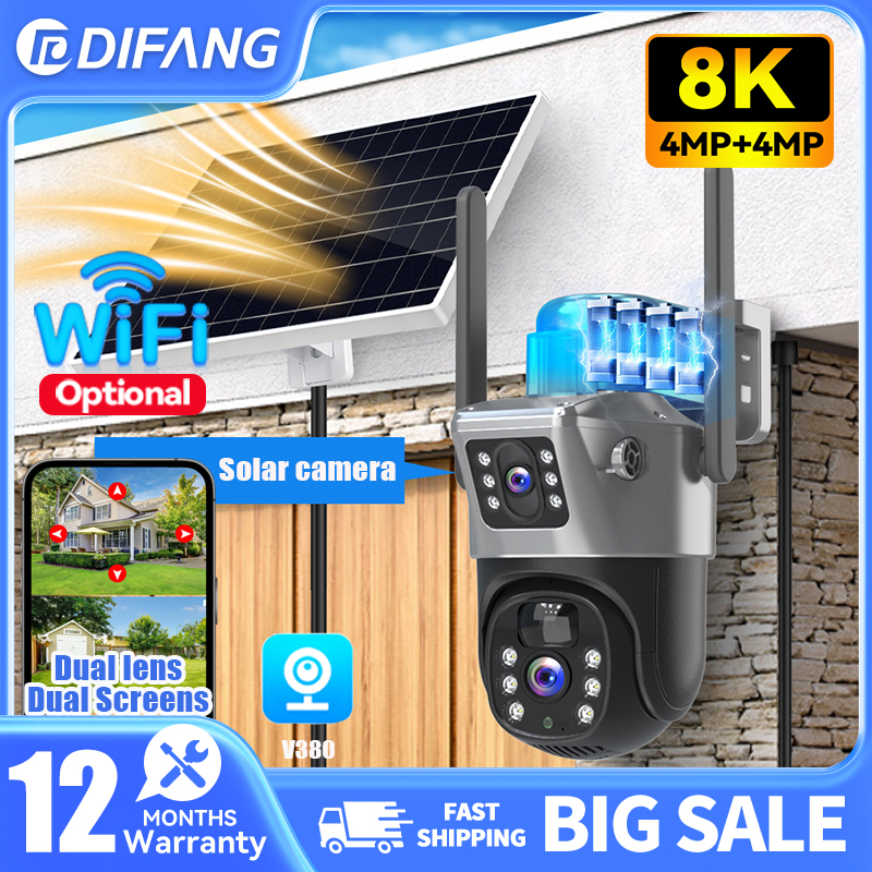 V380 8MP Dual Lens Solar Secur - Ip Camera Outdoor 4K 评论和价格