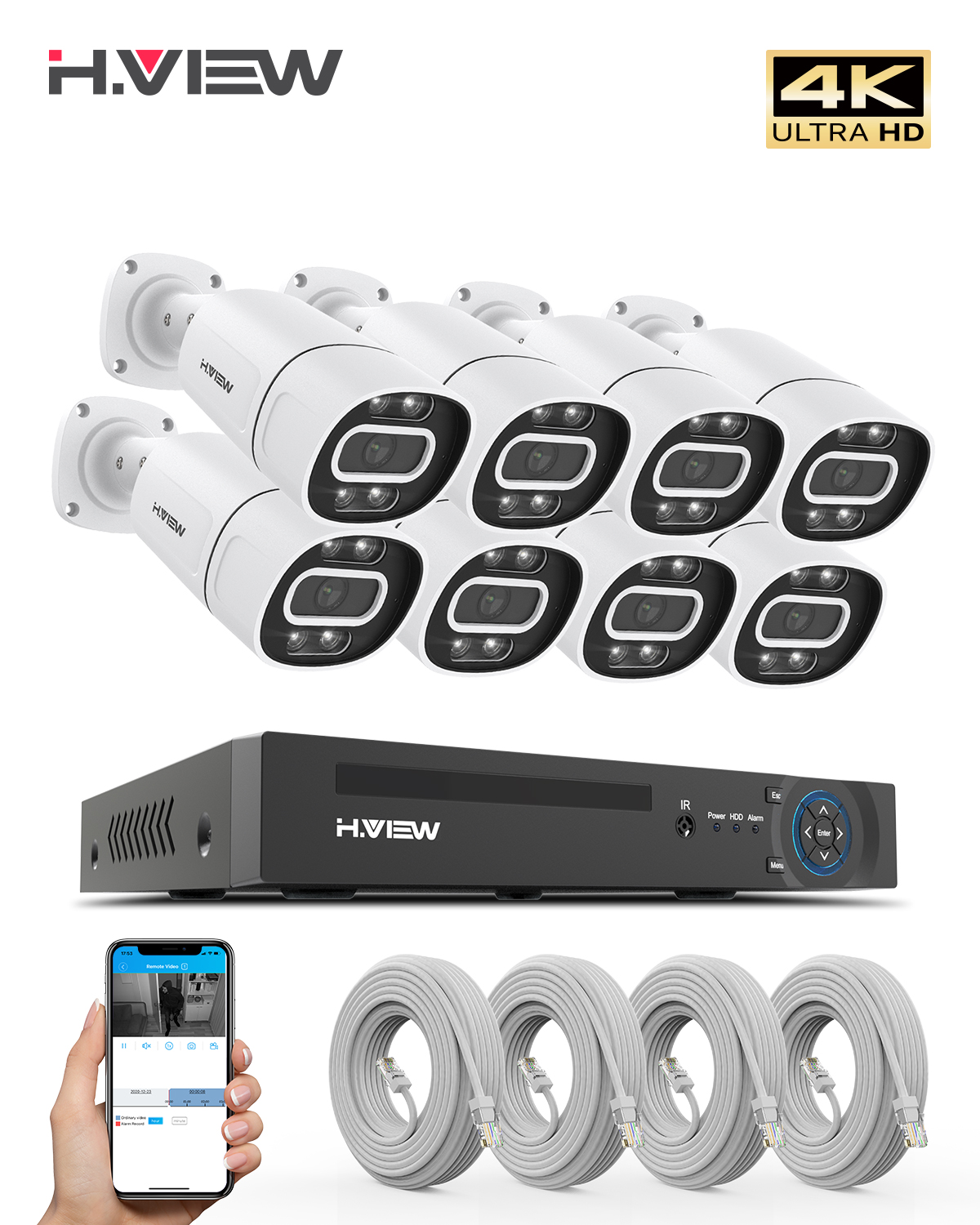 H.View 4K 5Mp 8Mp poe Cctv Sec - Ip Camera Outdoor 4K 评论和价格