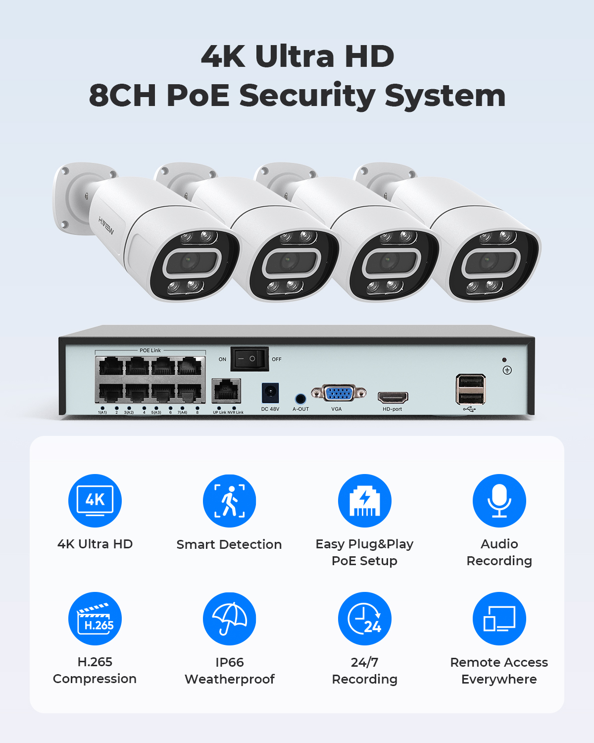 H.View 4K 5Mp 8Mp poe Cctv Sec - Ip Camera Outdoor 4K 评论和价格