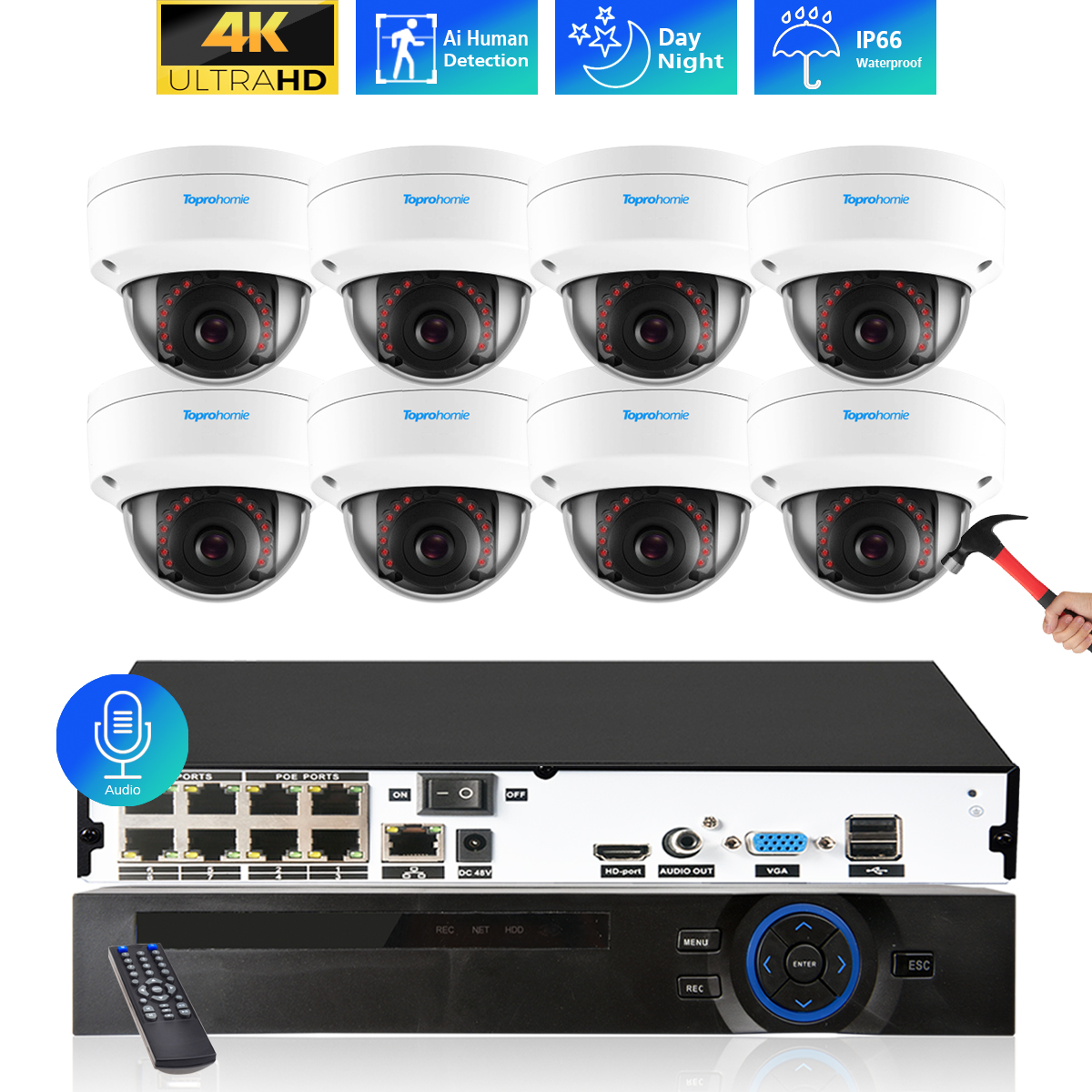 8CH 4K NVR Kit H.265 CCTV Secu - Home Security Kit With Camera 评论和价格